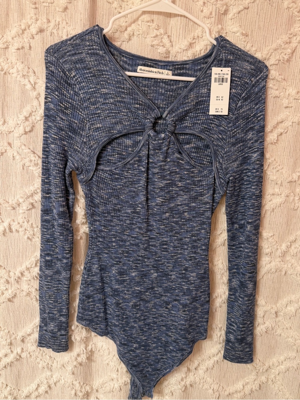Abercrombie & Fitch Heathered Blue Knot-Front Ribbed bodysuit